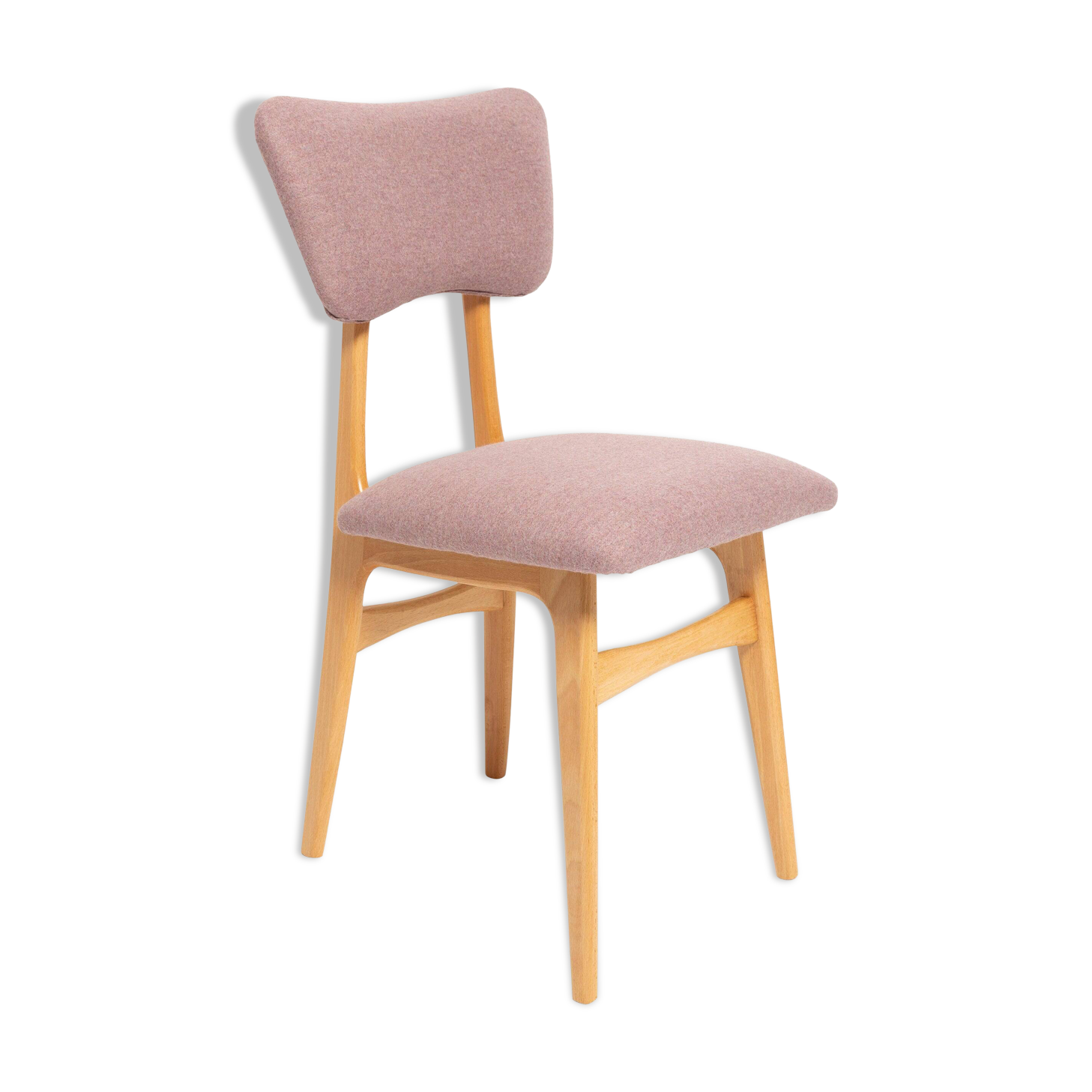 "Butterfly" dining chair, boucle pink wool, light wood