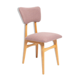 Chaise de salle à manger "Butterfly", laine rose bouclée, bois clair