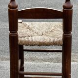Vintage bar stool - solid wood and straw seat