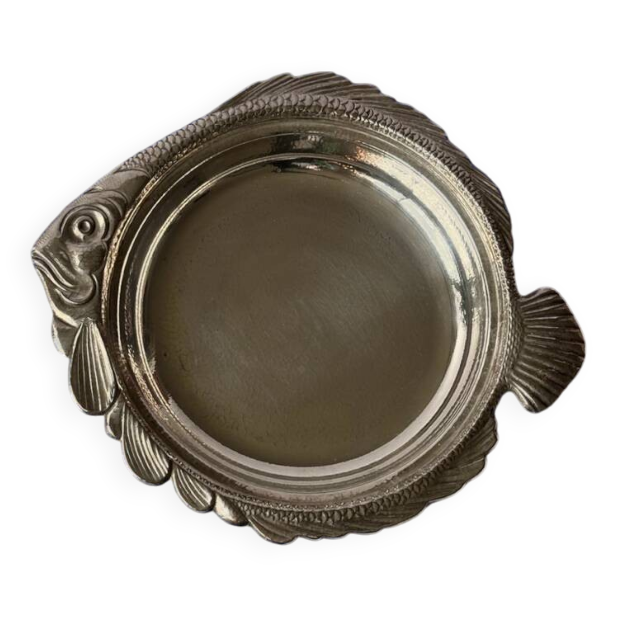 Vintage silver metal fish dish