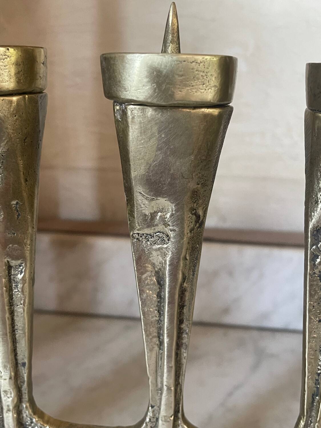 Vintage solid brass brutalist candle holder