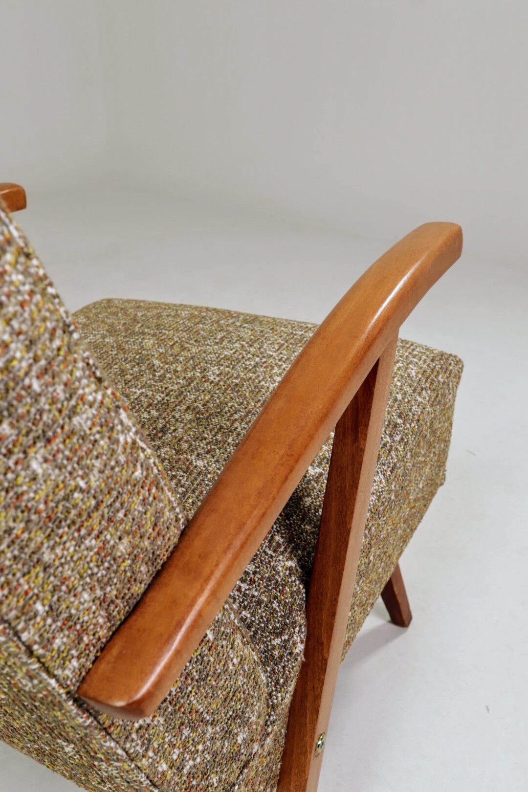 Vintage Lounge Chair Green Pattern Upholstery Refurbished, 1970s.