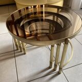 3 nesting tables years 70 - round gilded brass and smoked glass tops