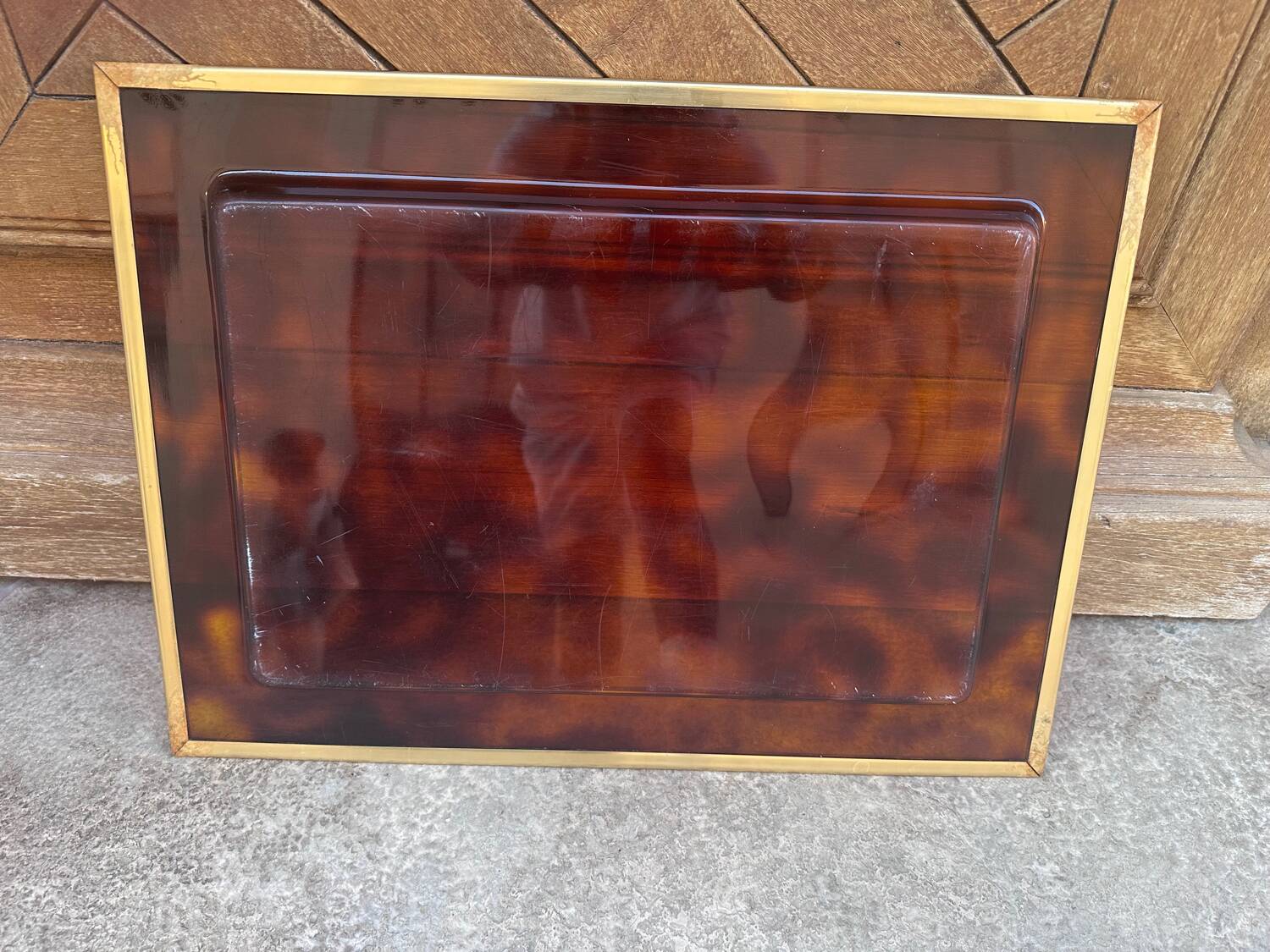 Lucite and brass serving tray by Christian Dior circa 1970