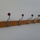 Czechoslovak Midcentury Wooden and Metal Wall Coat Rack, 1960s