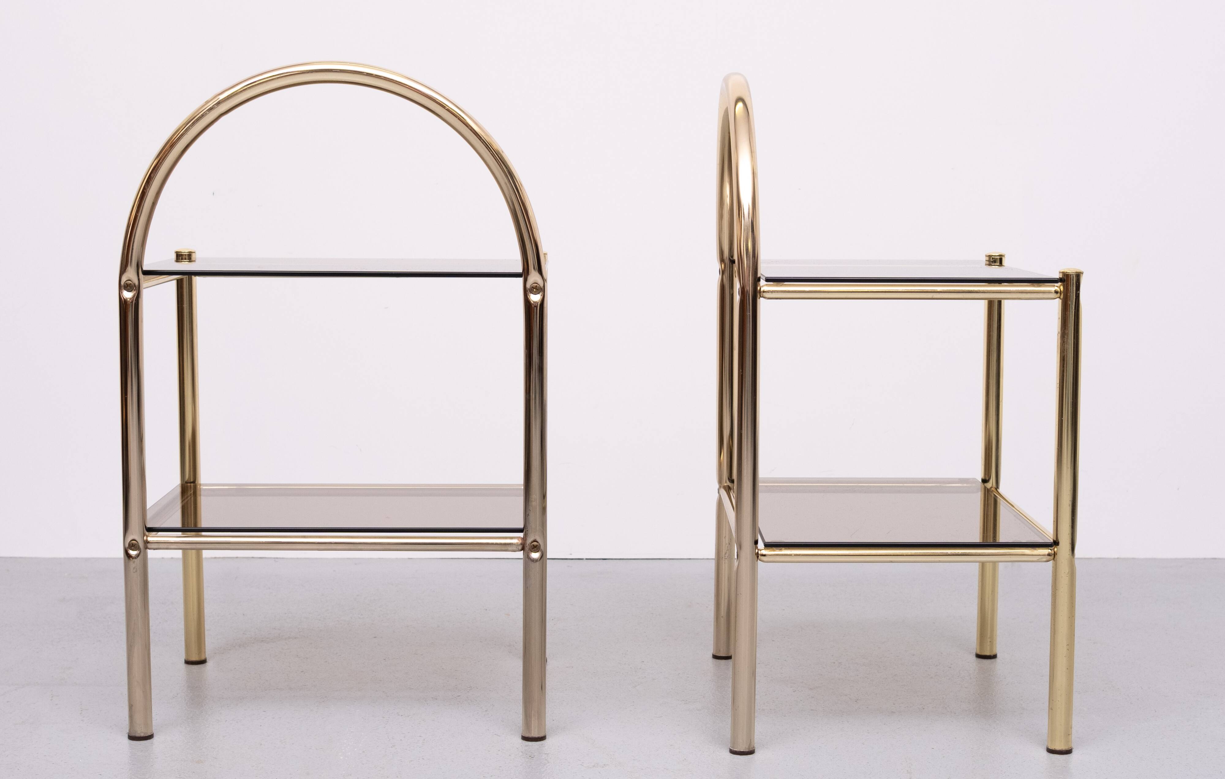 Pair brass bed side tables 1970s France