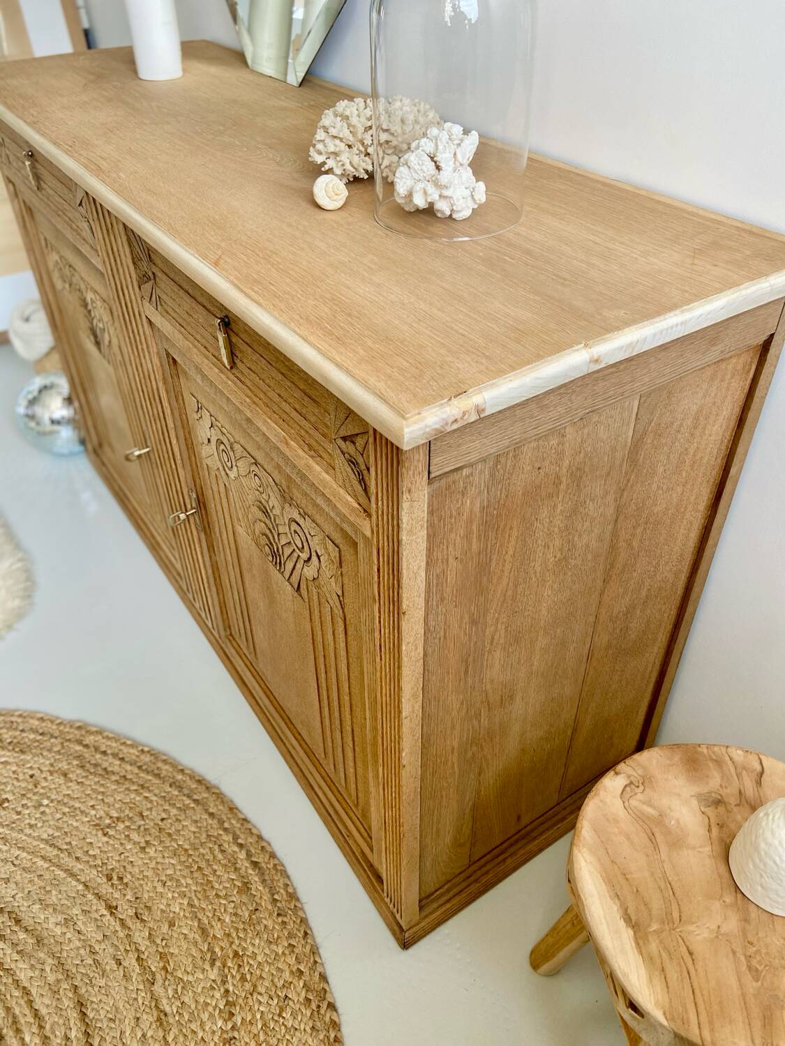 Grand buffet Art Déco en chêne massif - Enfilade vintage