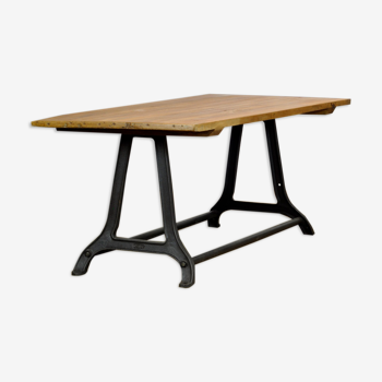 Cast Iron Industrial Table With An Old Pine Top