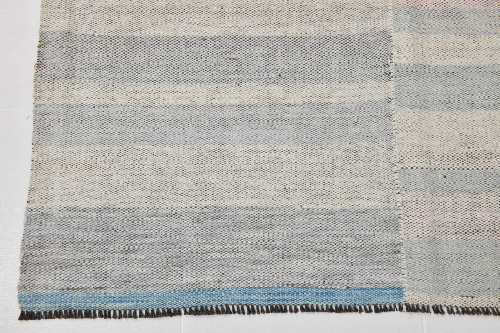 Grand kilim vintage scandinave à rayures pastel bleu et rose