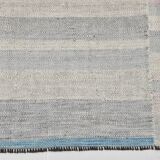 Grand kilim vintage scandinave à rayures pastel bleu et rose