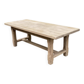 Table à manger de ferme décapée en chêne massif brut 1930 - 216cm