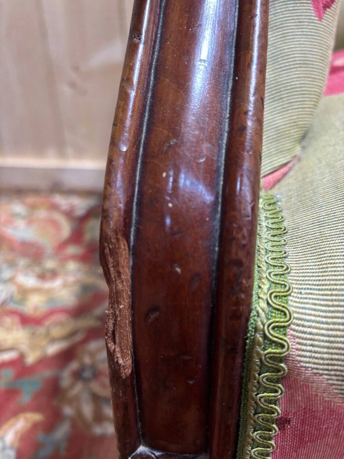 Napoleon III salon set 9 pieces solid mahogany rose fabric