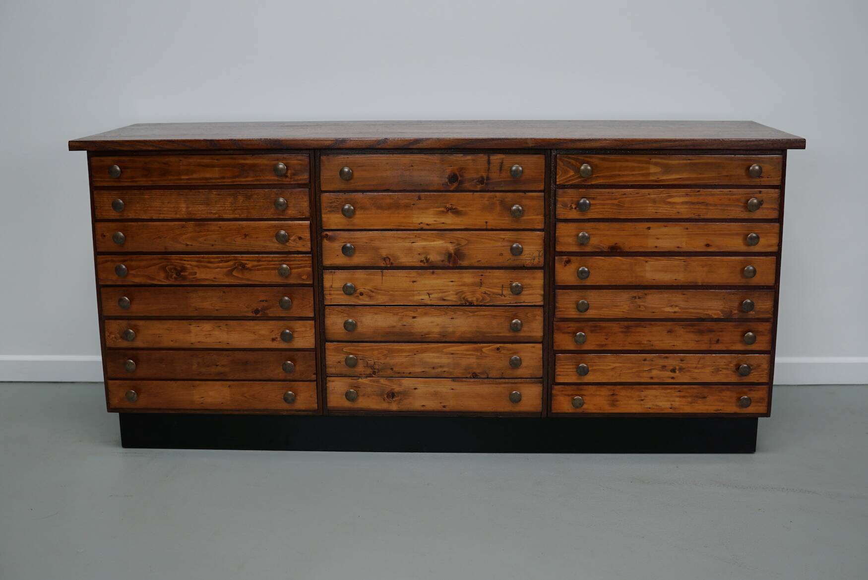 Vintage German pine and oak apothecary cabinet, 1950s