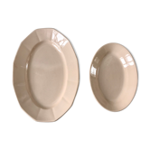 Duo de plat oval et ravier Digoin Sarreguemines modèle France rose poudré