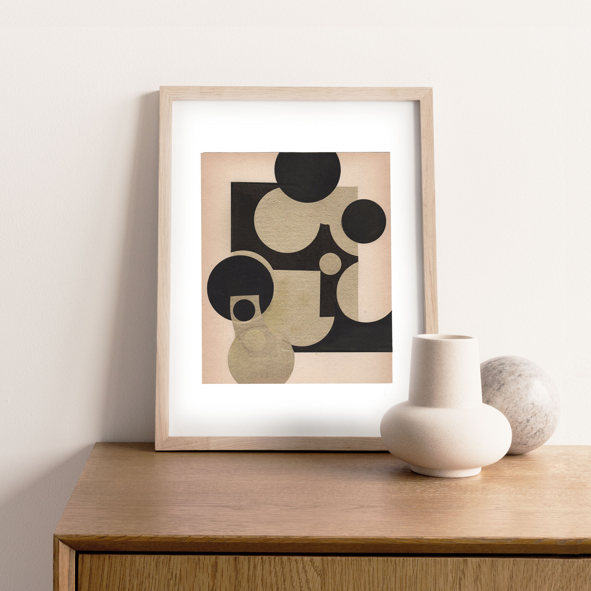 Collage on original paper dated and signed in modernist abstraction style without the frame