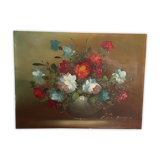 Painting still life bouquet of flowers in a vase.