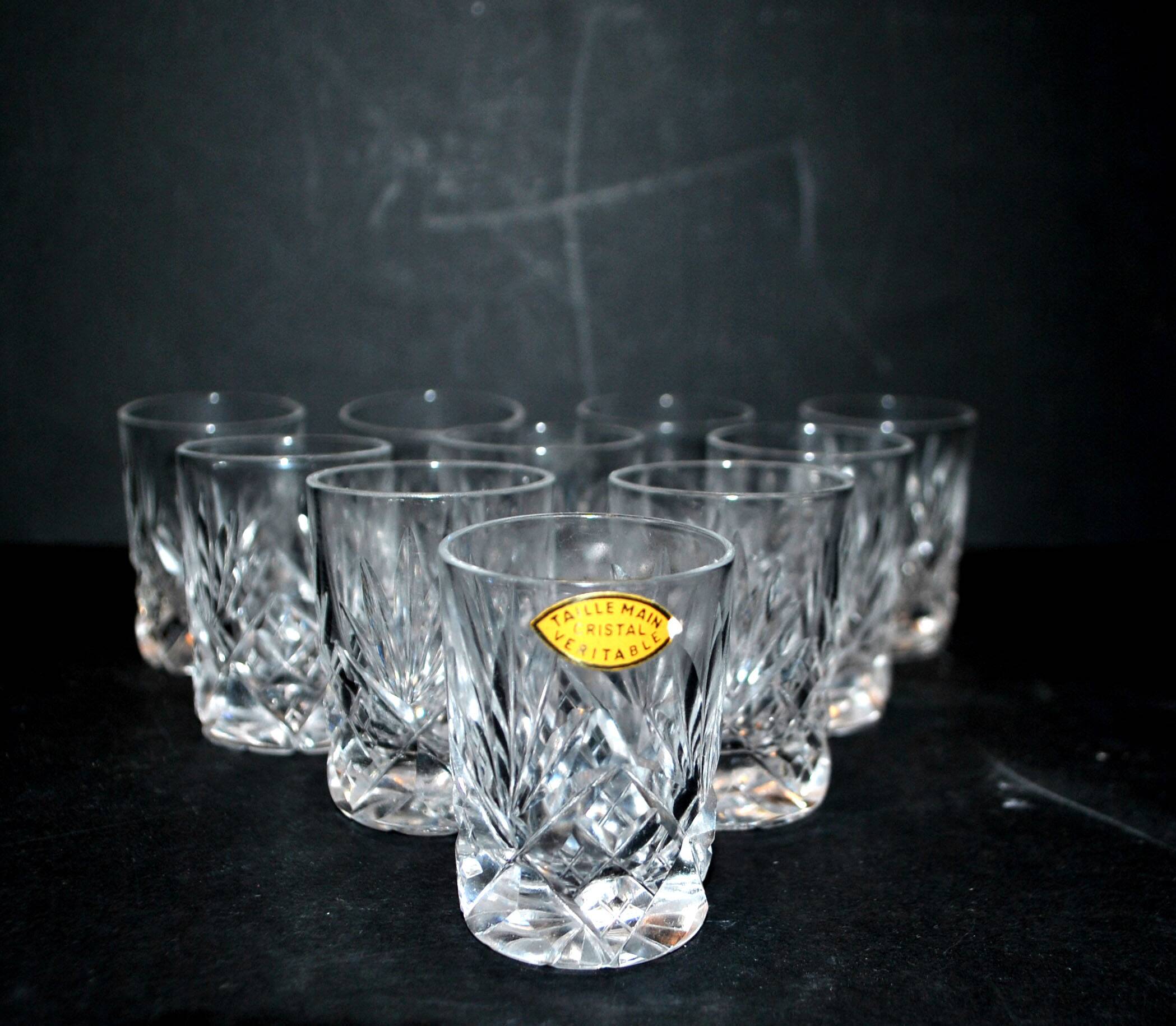 Set of 10 shot glasses for alcohol, liqueur, rum, crystal cut lemberg junon
