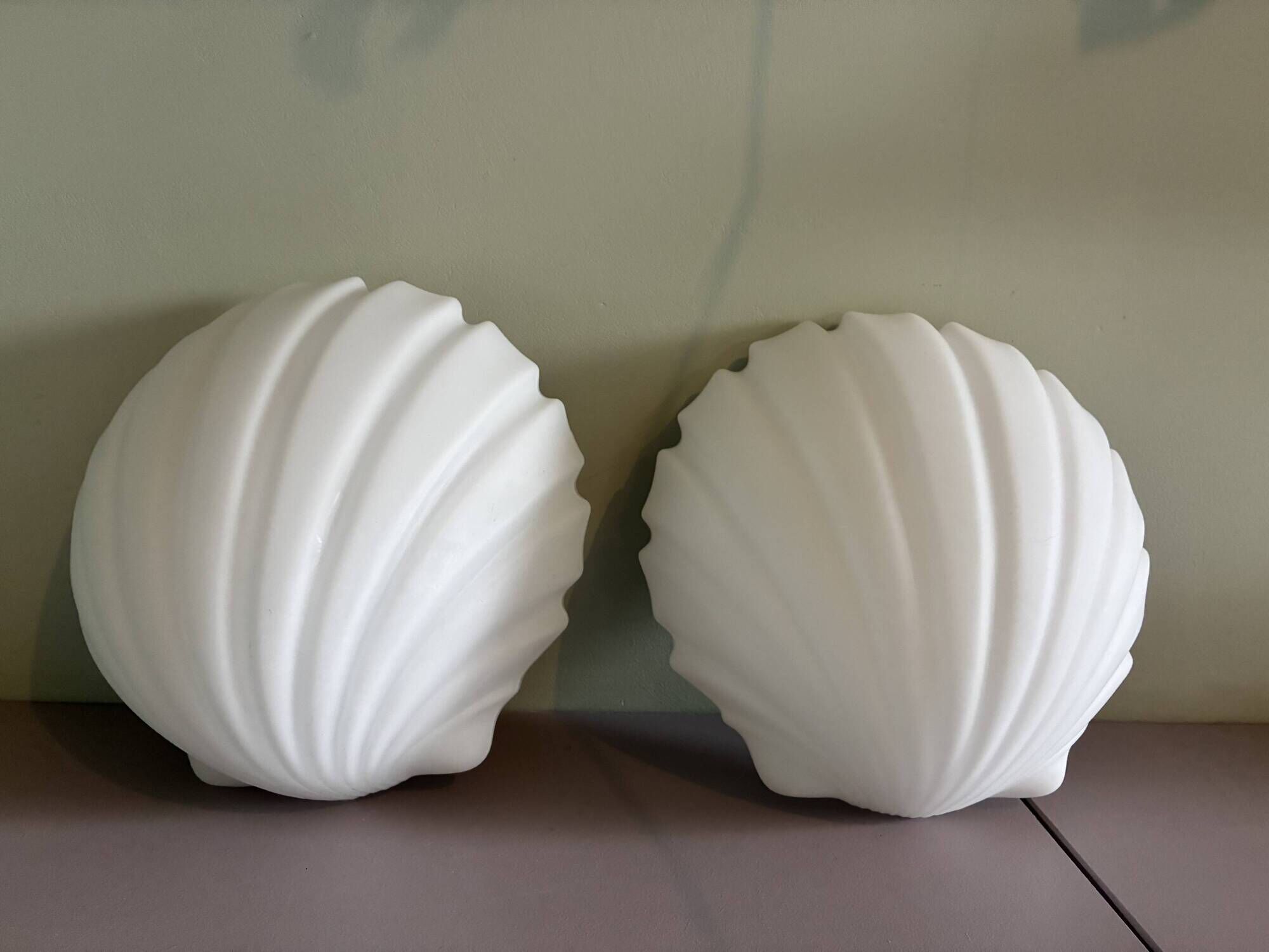 Two wall sconces in opal glass in the shape of seashells, Germany 1970
