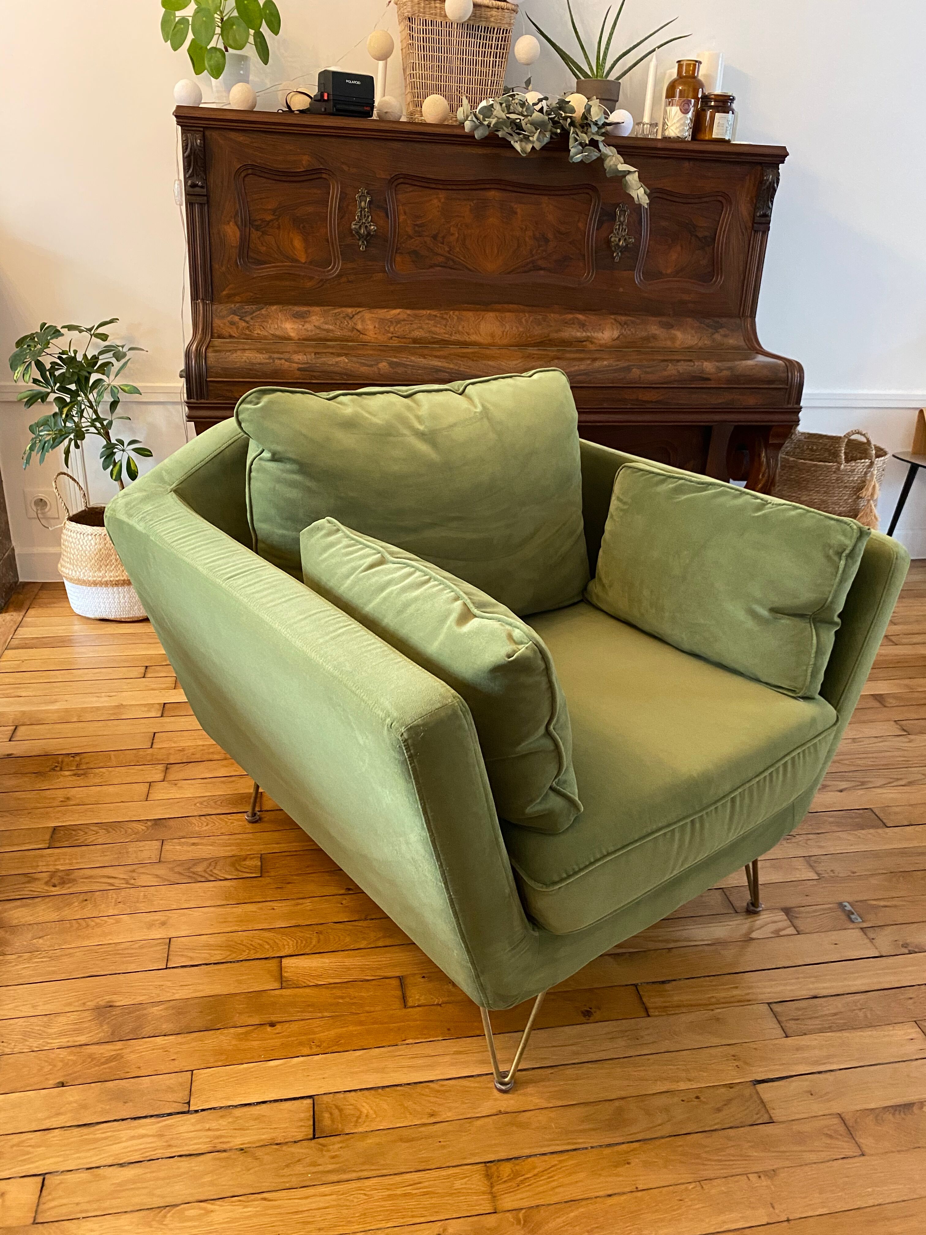 Olive green topim armchair