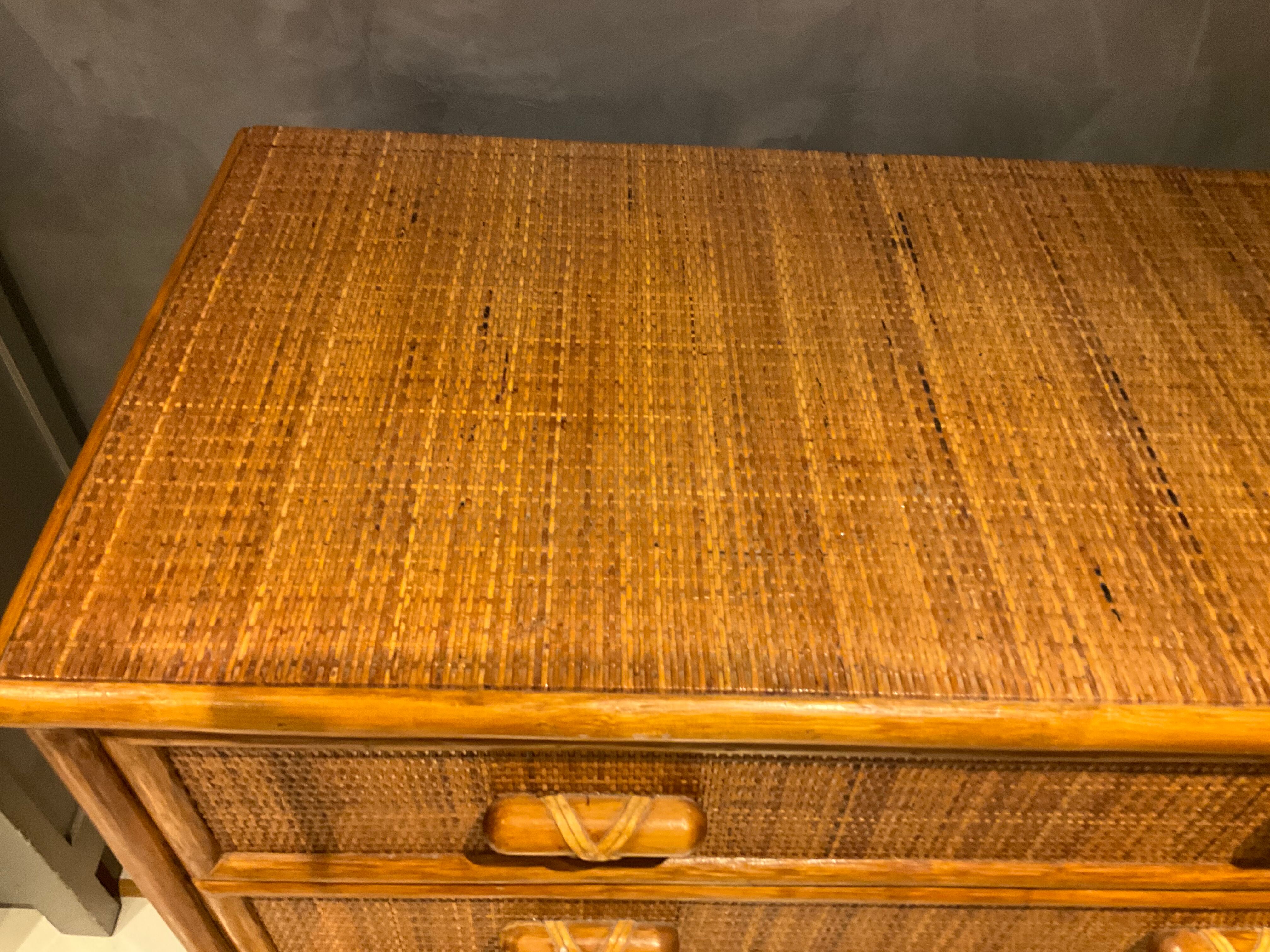 Commode tiroirs rotin bambou