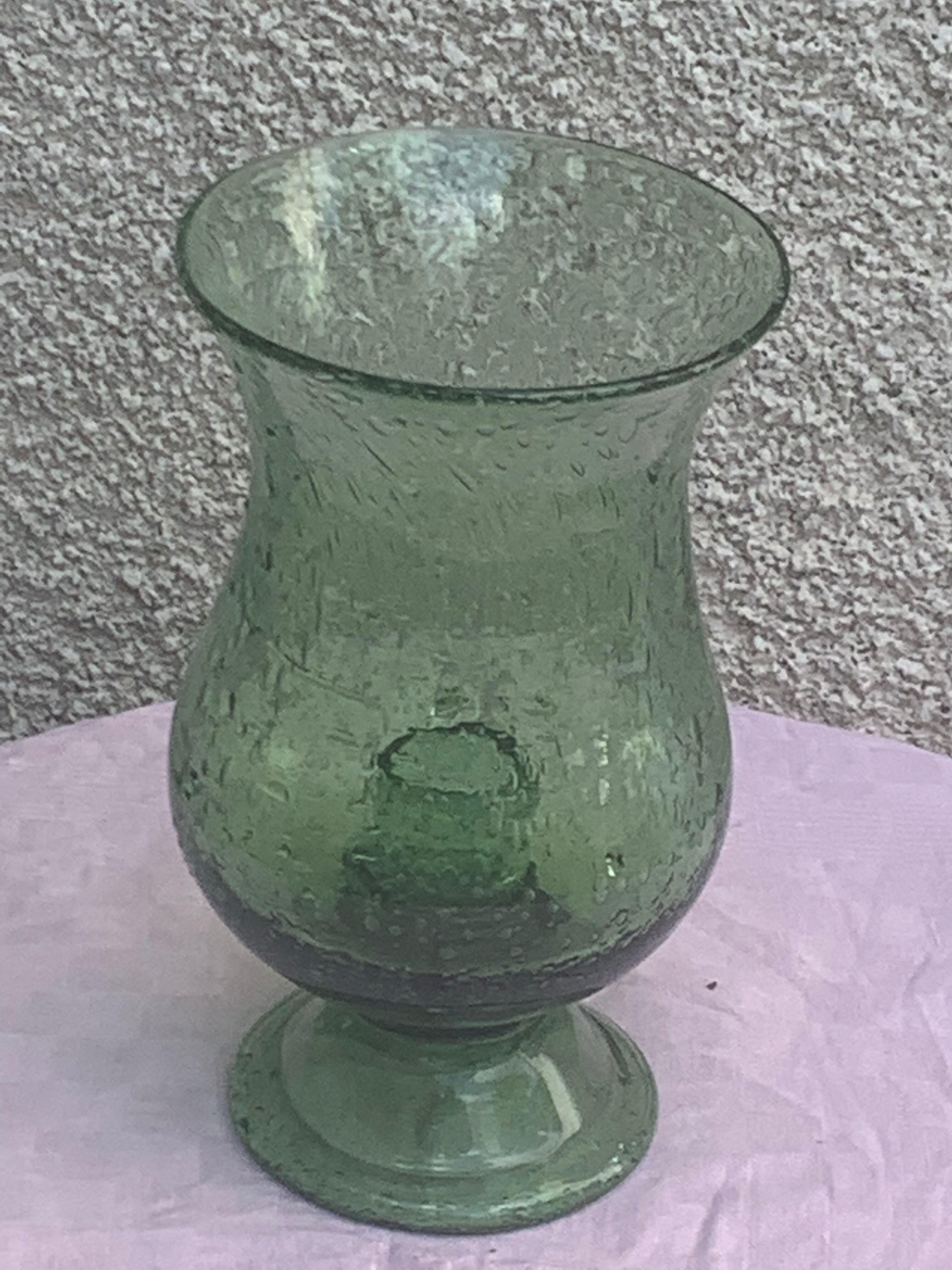 Photophore en verre soufflé et bulle de la verrerie de biot vert signé