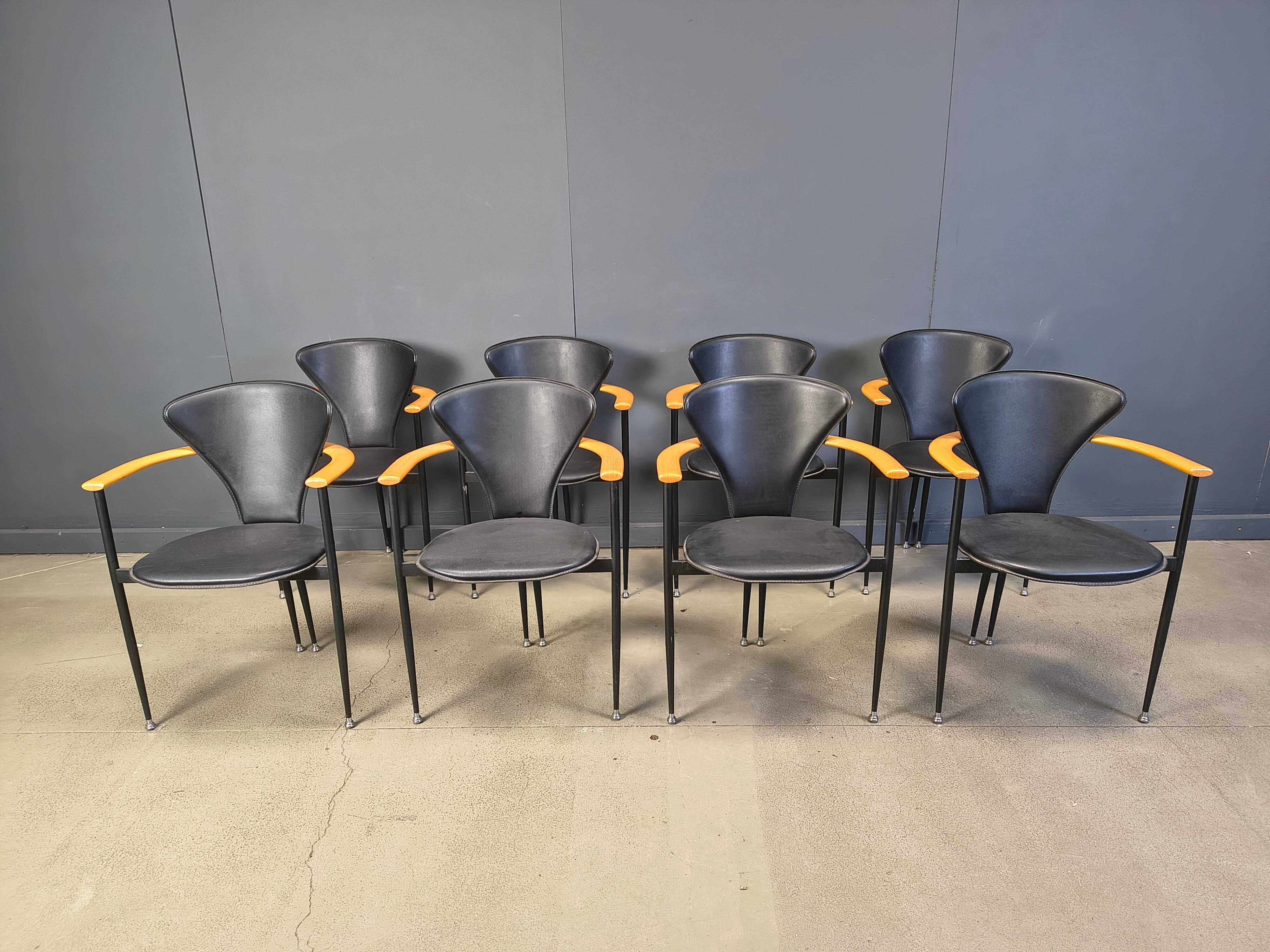 Vintage leather armchairs by Arrben Italy, 1980s - set of 8