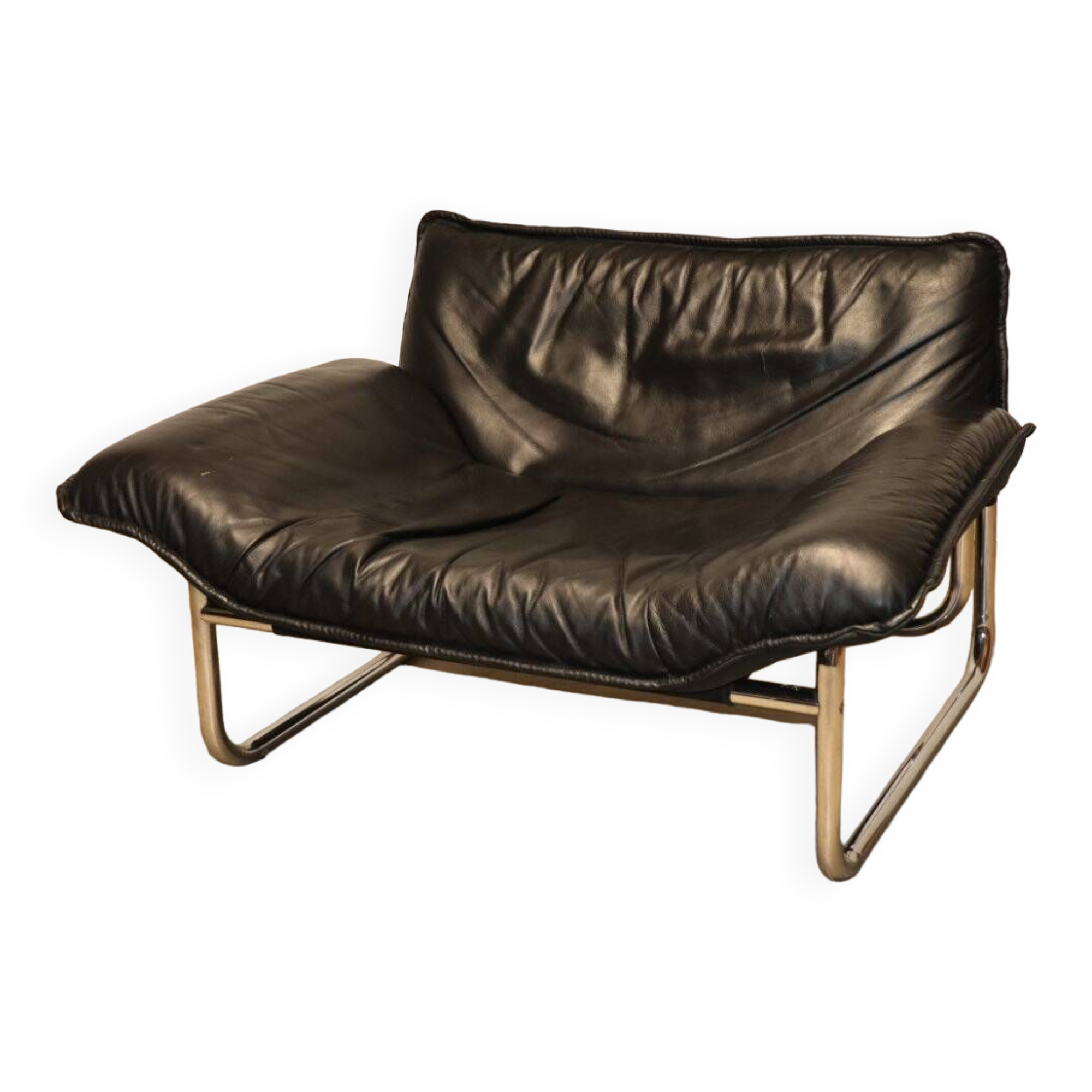 Vintage armchair by Johan Bertil Häggström for Ikéa in leather and chrome metal, 1970s