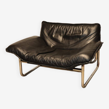 Fauteuil vintage par Johan Bertil Häggström pour Ikéa en cuir et métal chromé, 1970