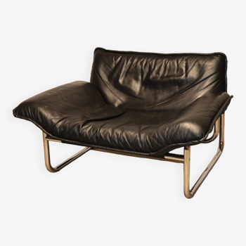 Vintage armchair by Johan Bertil Häggström for Ikéa in leather and chrome metal, 1970s