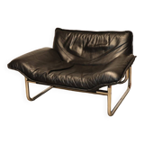 Vintage armchair by Johan Bertil Häggström for Ikéa in leather and chrome metal, 1970s