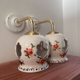 Pair of openwork ceramic wall lights