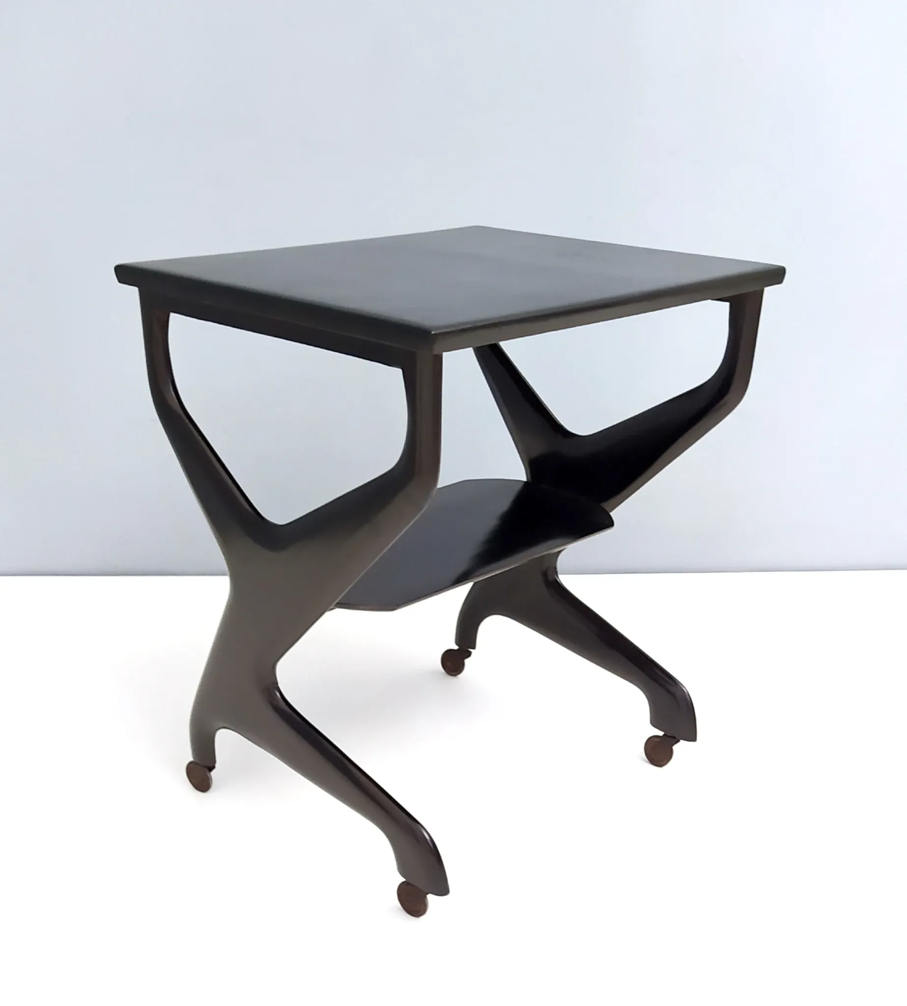 Vintage Black Ebonized Beech Serving Cart in the Style of Ico Parisi, Italy