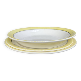 Set of 2 large plates and a round platter, Salins Meudon Yellow