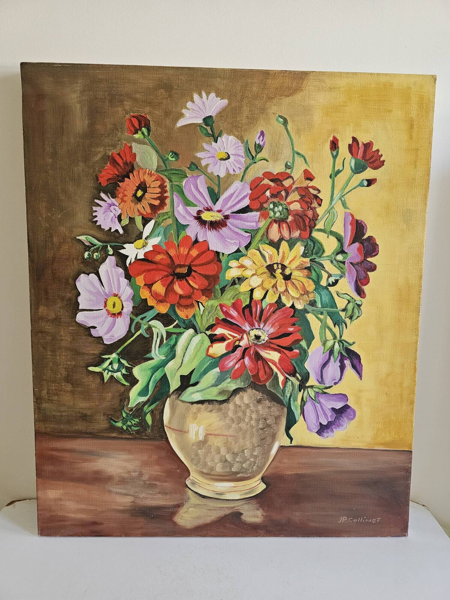 Oil on Canvas Still Life Spring Flowers Signed JP Collinet