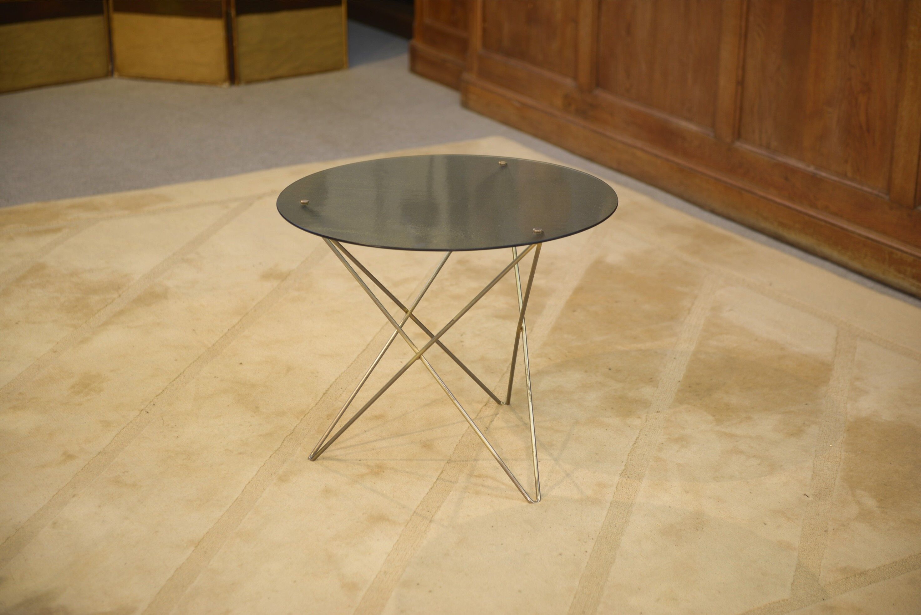 Brass and glass side table, 1960s design.