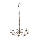 Vintage chandelier with 9 arms in gold metal – foliage decoration – Paris Baguès