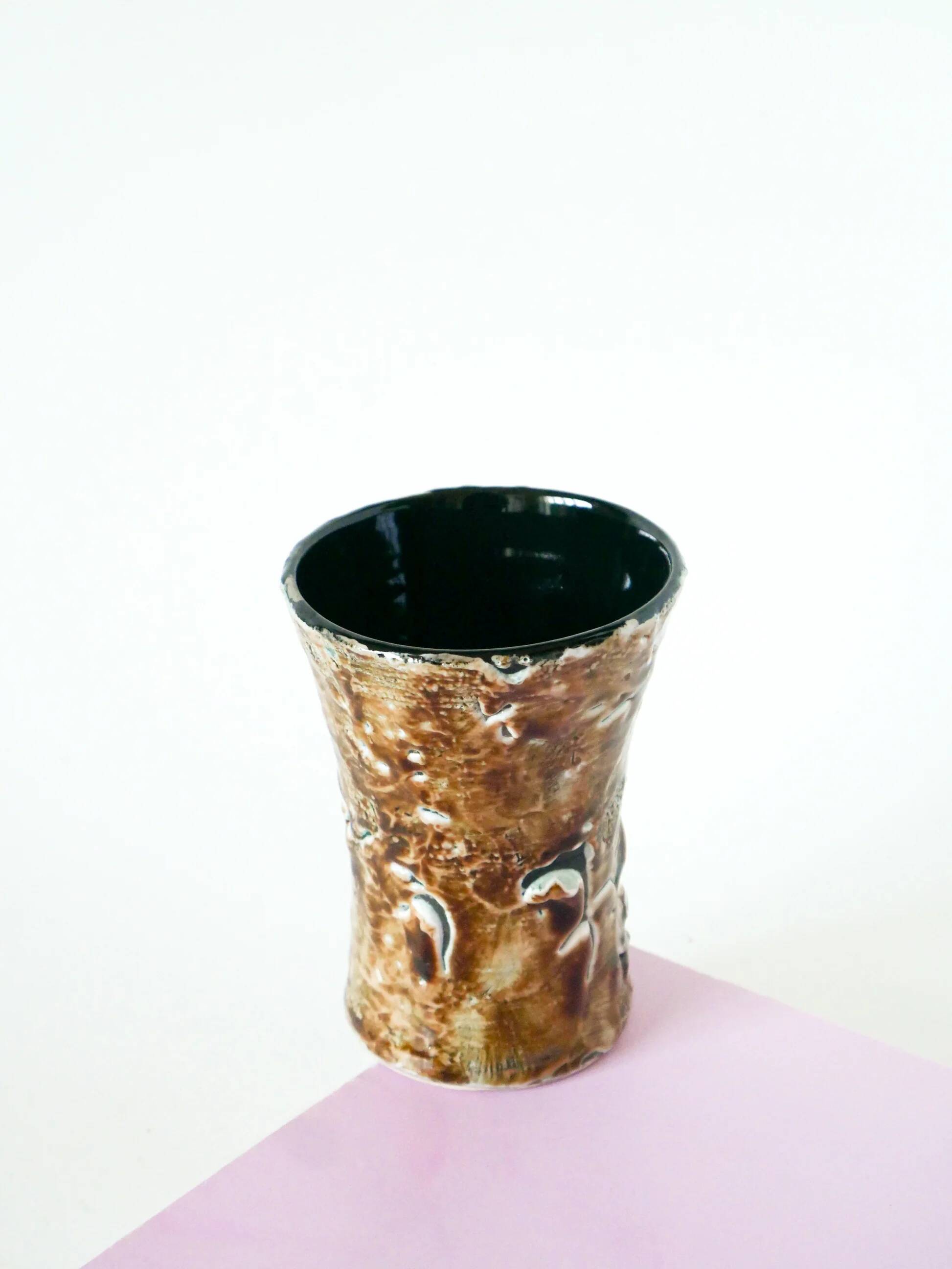 Small ceramic vase, brown and white, 1970.