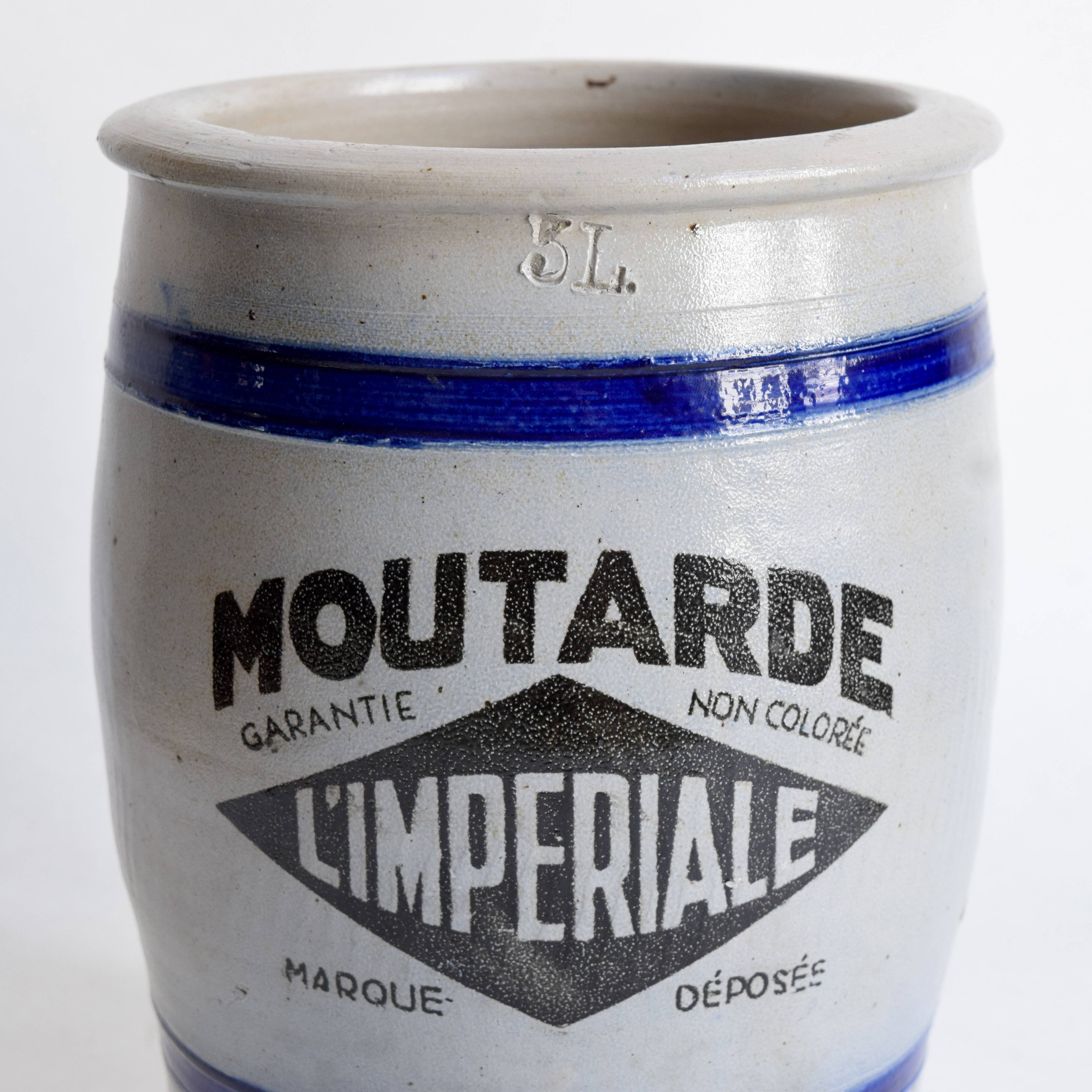 Old large glazed stoneware pot - Mustard L'Impériale.