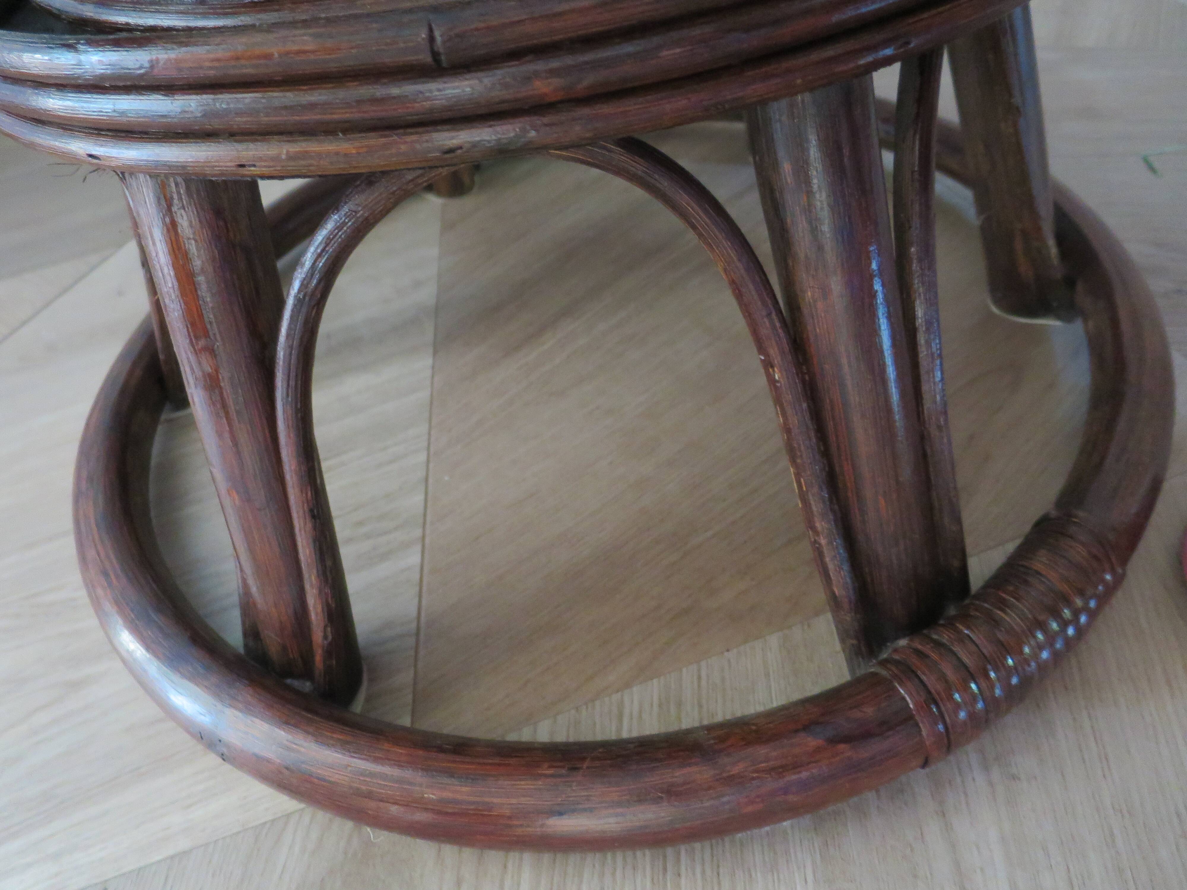 Vintage set of 2 swivel chairs in bamboo and rattan - Papasan shape