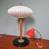 Large Scandinavian table lamp in white opaline glass and teak