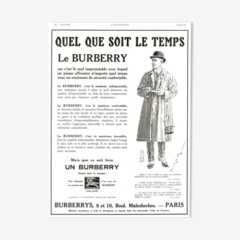 Affiche vintage années 30 Burberry 30x40cm sans cadre