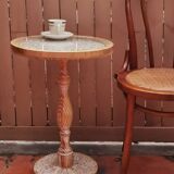 Vintage Round Solid Wood Side Table, French Retro Style, Moroccan Carvings Accent Corner Table