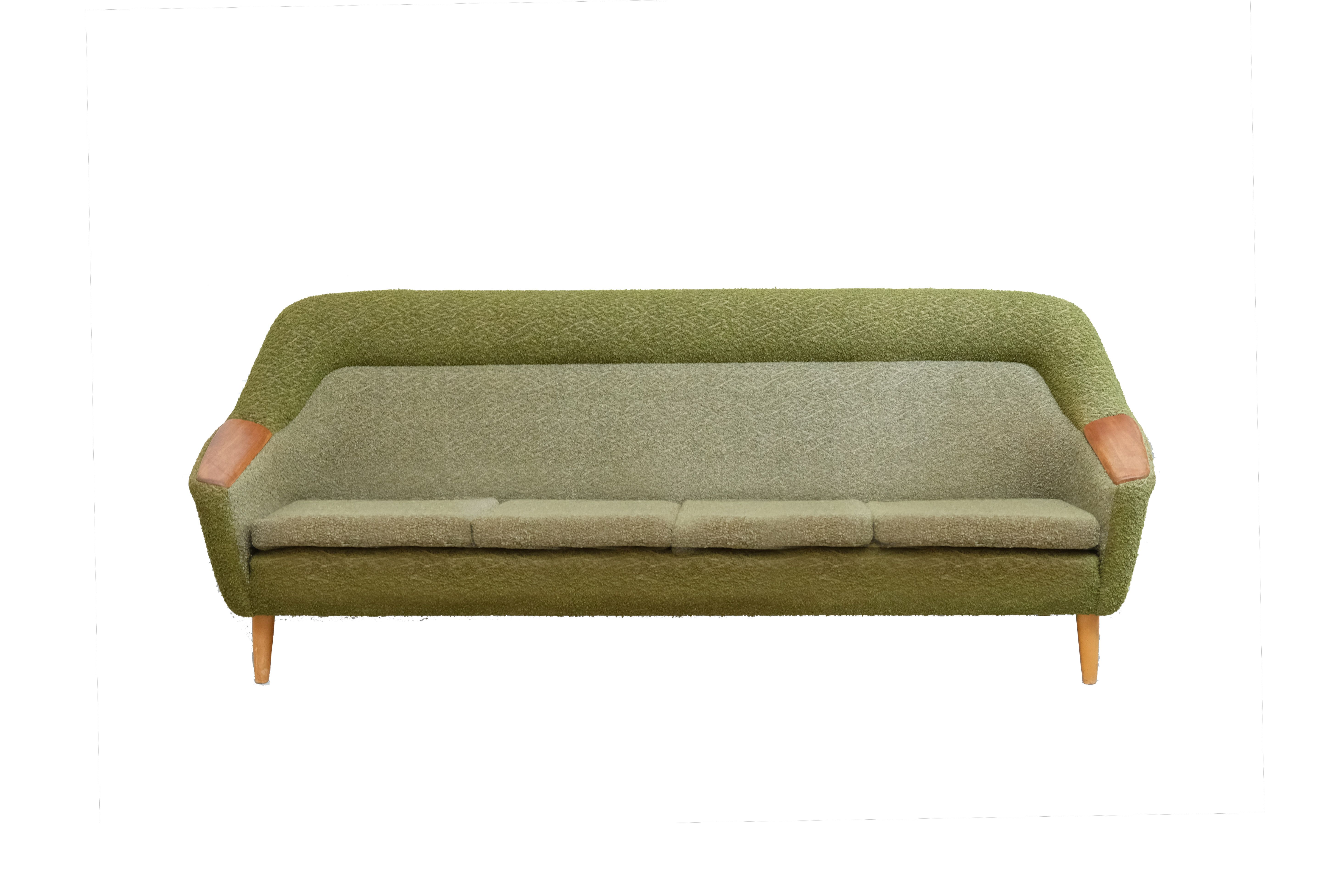 Vintage olive boucle sofa, 1970's norway