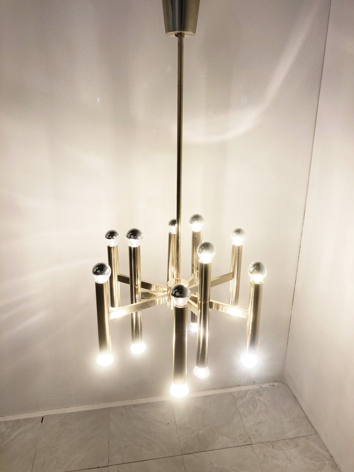 Vintage Sciolari candle chandelier made from chrome, 1970s