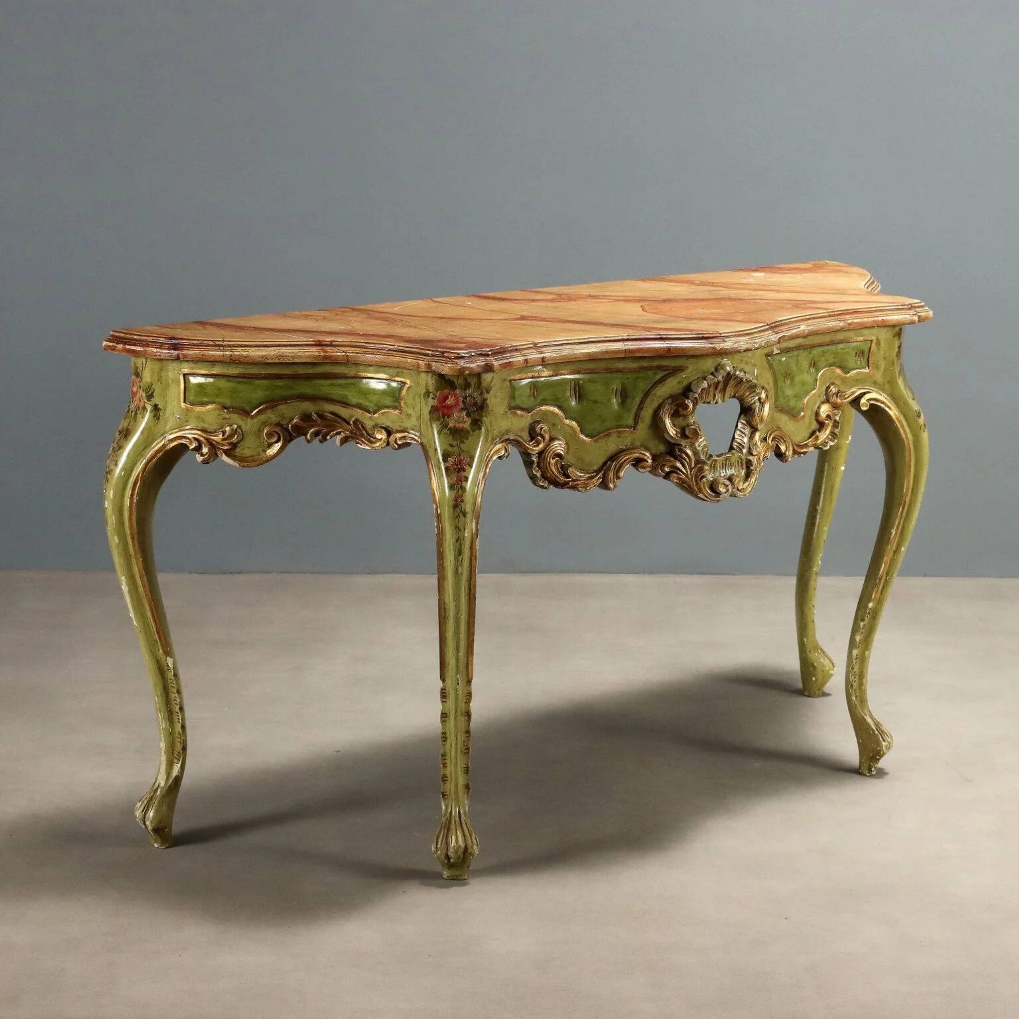 Antique Venetian console in baroque style, wood, Italy, 20th century.