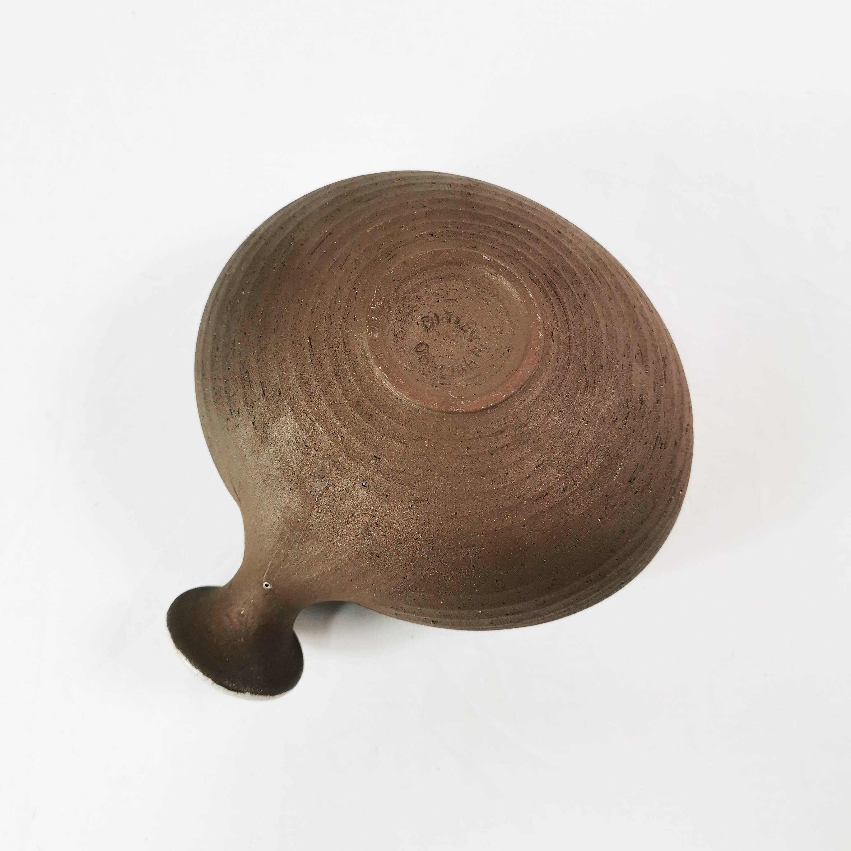 Ceramic, modernist bowl with handle, H. Ditlev. Denmark, 1960s