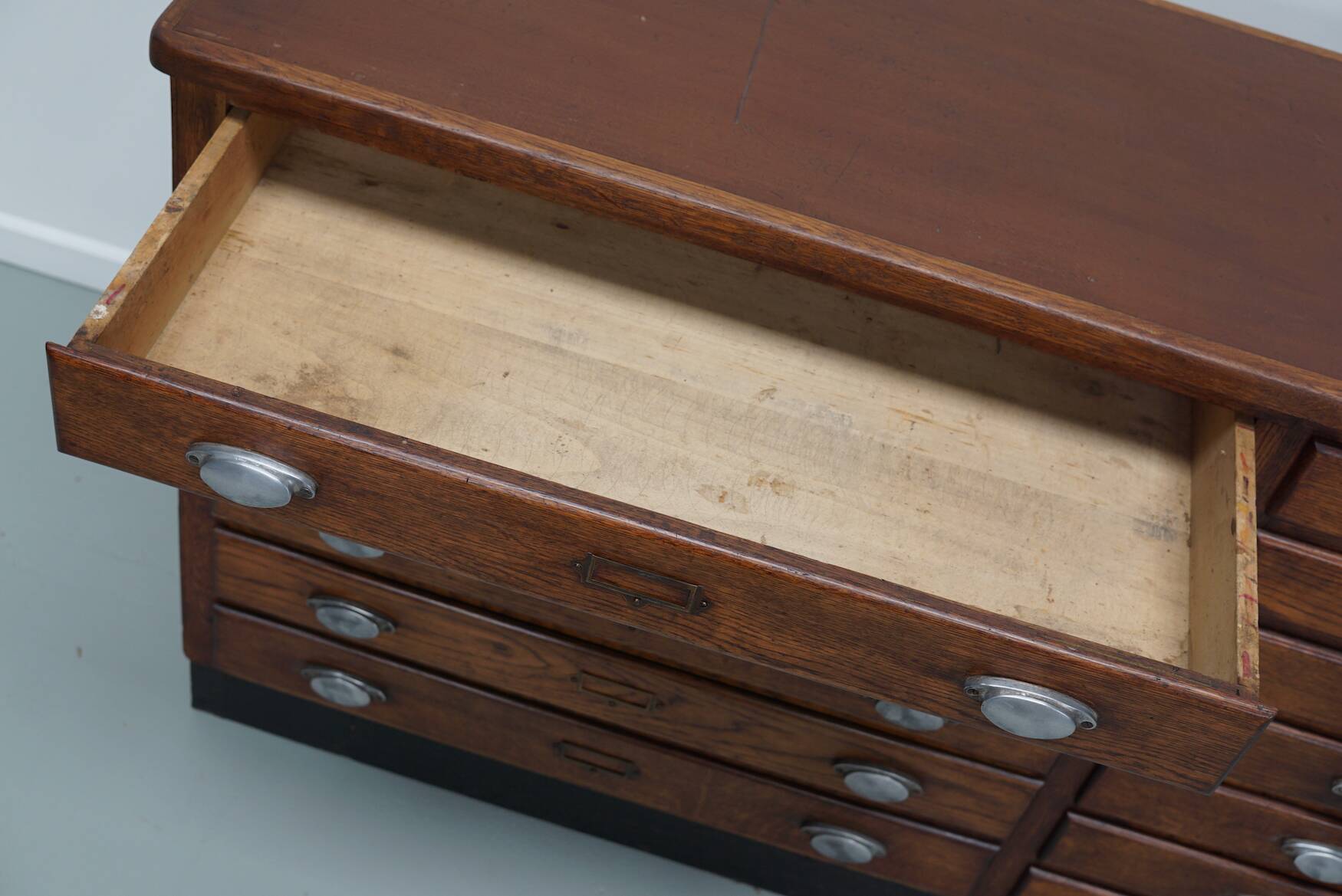 Vintage French Oak Fabric Store Apothecary Cabinet, 1950s