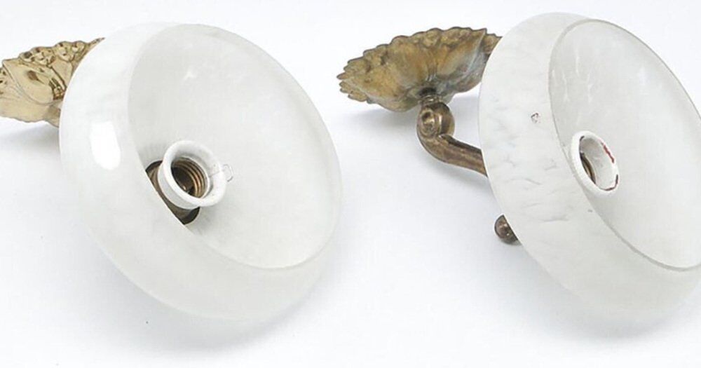 Vintage brass and glass sconces, 1930s, set of 2