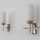 Pair of chrome-plated metal and opaline brass wall lights. 1960s