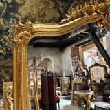 Napoleon III Period Fireplace Mirror in Gilded Wood with Louis XV Style Leaf